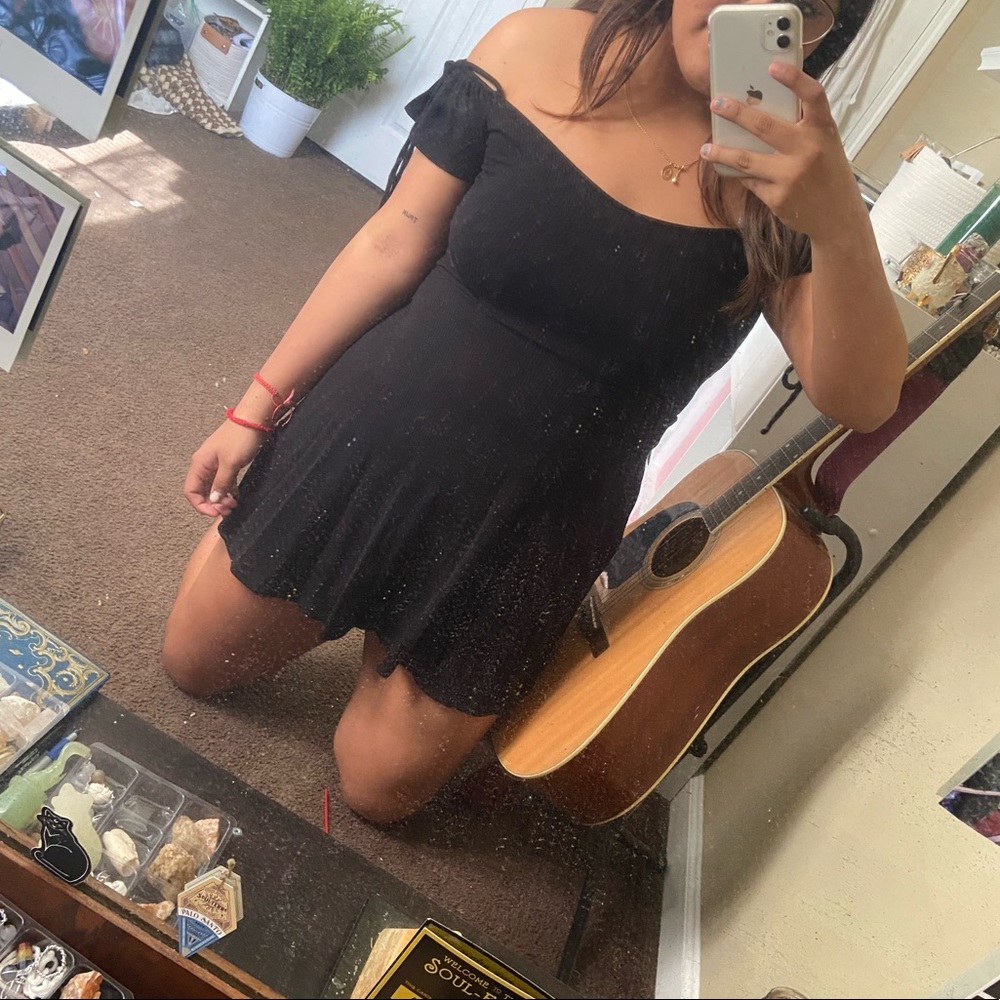 Black off the shoulder skater dress
